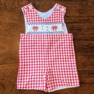 Best & Co. smocked red crab shortall